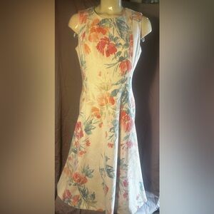 Calvin Klein Floral Midi Dress - Cream, Orange, Blue